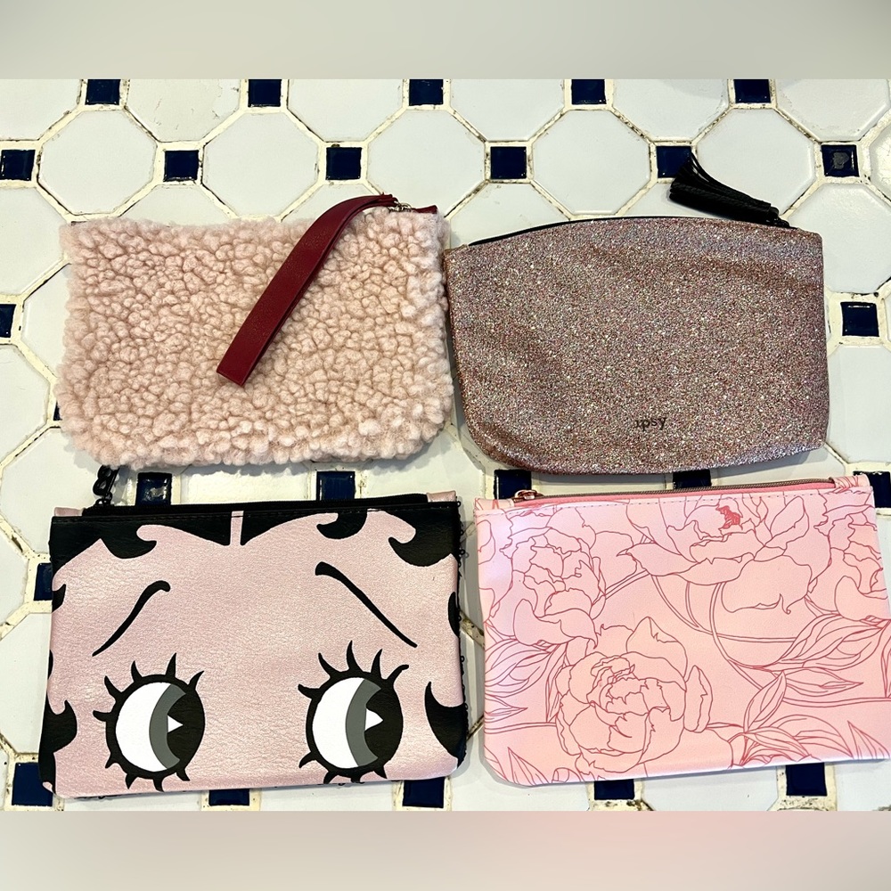 Lot of 4 new IPSY cosmetic bags pink cute theme